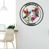 Personalized two hummingbirds flying among flowers, Hummingbird Name Metal Sign, Garden Sign, Outdoor Grave Marker, Garden Decor
