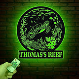 Personnalized Reef Metal Wall Art with Led Lights, Fish Coral Reef Metal Wall Decor, Turtle Metal Sign, Aquarium Sign, Fish Lover Gift