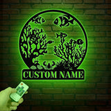 Personnalized Reef Metal Wall Art with Led Lights, Fish Coral Reef Metal Wall Decor, Reef Metal Sign, Aquarium Sign, Fish Lover Gift