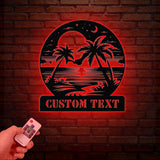 Custom Beach Palm Tree Sign,Metal Beach House Sign,Personalized Name Beach Sign,Nautical Decor,Lake House Sign Decor,Beach Sunset Wall Art