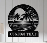 Custom Beach Palm Tree Sign,Metal Beach House Sign,Personalized Name Beach Sign,Nautical Decor,Lake House Sign Decor,Beach Sunset Wall Art