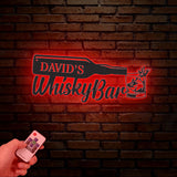 Custom Whiskey Bar Metal Wall Art with Led Lights, Personalized Home Bar Metal Sign, Man Cave Decor, Bourbon Cocktail Drinking Name Sign