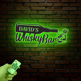 Custom Whiskey Bar Metal Wall Art with Led Lights, Personalized Home Bar Metal Sign, Man Cave Decor, Bourbon Cocktail Drinking Name Sign