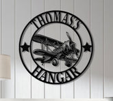 Custom Airplane Hangar Metal Sign with Led Lights- Personalized Pilot Name Wall Art - Aviation Lover Gift - Man Cave Airplane Decor