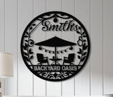Personalized Backyard Pool Metal Sign LED, Outdoor Wall Decor, Pool Signs for Outdoor Personalized, Custom Backyard Oasis Sign Patio Decor