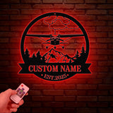 Custom Airplane Hangar Metal Sign with Led Lights- Personalized Pilot Name Wall Art - Aviation Lover Gift - Man Cave Airplane Decor