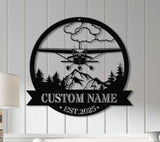 Custom Airplane Hangar Metal Sign with Led Lights- Personalized Pilot Name Wall Art - Aviation Lover Gift - Man Cave Airplane Decor