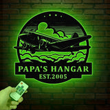 Custom Airplane Hangar Metal Sign with Led Lights- Personalized Pilot Name Wall Art - Aviation Lover Gift - Man Cave Airplane Decor