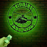 Personalized LED Helicopter Metal Sign, Custom Pilot Name Wall Art, Aviation Decor, Military Helicopter Gift, Man Cave Decor