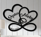 Personalized Metal Heart Couples Sign, Couple Name Sign, Names Above Bed, Custom Love Wall Art, Wedding & Newlywed Gift, Engagement Gift