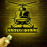Personalized LED Helicopter Metal Sign, Custom Pilot Name Wall Art, Aviation Decor, Military Helicopter Gift, Man Cave Decor