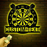 Custom LED Dartboard Metal Sign - Personalized Dart Player Name Wall Art - Game Room Decor - Sports Wall Hanging for Home