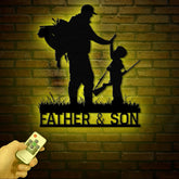 Personalized Dad and Son Hunting Metal Sign Wall Art with Lights, Hunting Lover Sign, Fishing Metal Decor, Father's Day Gifts, Gift for Him