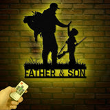 Personalized Dad and Son Hunting Metal Sign Wall Art with Lights, Hunting Lover Sign, Fishing Metal Decor, Father's Day Gifts, Gift for Him