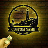 Personalized Lighthouse Metal Sign: Coastal Beach House Decor