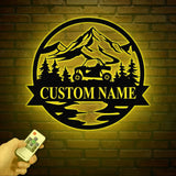 Custom Name UTV Metal Sign with Led Lights, Personalized Off-Road Adventure Sign, Side by Side LED Wall Art, Mountain UTV Sign
