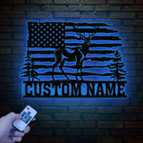 Personalized US Deer Metal Cabin Sign with Led Lights, Custom Deer Forest Metal Sign, Last Name Sign, Deer Sign, Cabin Sign, Gift for Dad