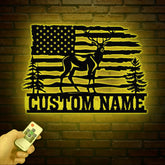 Personalized US Deer Metal Cabin Sign with Led Lights, Custom Deer Forest Metal Sign, Last Name Sign, Deer Sign, Cabin Sign, Gift for Dad