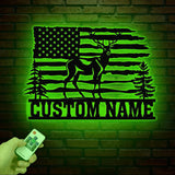 Personalized US Deer Metal Cabin Sign with Led Lights, Custom Deer Forest Metal Sign, Last Name Sign, Deer Sign, Cabin Sign, Gift for Dad