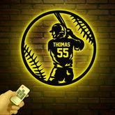 Custom Baseball Metal Wall Art LED Light, Personalized Softball Player Name Sign Home Decor, Boy Room Decor, Nursery Name Sign