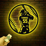 Custom Baseball Metal Wall Art LED Light, Personalized Softball Player Name Sign Home Decor, Boy Room Decor, Nursery Name Sign