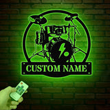 Custom Drummer Metal Sign with LED Lights: Music Room Decor