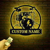 Custom Drummer Metal Sign with LED Lights: Music Room Decor