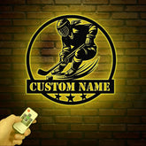 Personalized Girl Ice Hockey Metal Wall Art LED Light, Custom Hockey Player Stick Sign, Sports Wall Art, Gift for Hockey Lovers