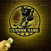 Personalized Girl Ice Hockey Metal Wall Art LED Light, Custom Hockey Player Stick Sign, Sports Wall Art, Gift for Hockey Lovers