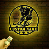Personalized Girl Ice Hockey Metal Wall Art LED Light, Custom Hockey Player Stick Sign, Sports Wall Art, Gift for Hockey Lovers