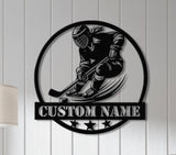 Personalized Girl Ice Hockey Metal Wall Art LED Light, Custom Hockey Player Stick Sign, Sports Wall Art, Gift for Hockey Lovers