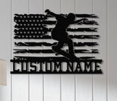 Personalized Us Flag Skater Metal Wall Art with Led Light, Custom Skateboard Name Sign, Nursery Decor, Skating Sign, Kid Room Decor