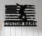 Personalized Us Flag Skater Metal Wall Art with Led Light, Custom Skateboard Name Sign, Nursery Decor, Skating Sign, Kid Room Decor