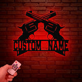 Personalized Crossed Revolvers Metal Sign with Led Light, Custom Armory Name Sign, Veteran Gift, Metal Gun Wall Art, Gun Sign