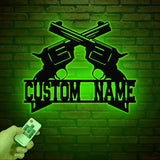 Personalized Crossed Revolvers Metal Sign with Led Light, Custom Armory Name Sign, Veteran Gift, Metal Gun Wall Art, Gun Sign