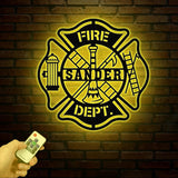 Personalized Firefighter Sign with Led Light, Custom Metal Maltese Cross, Firefighter Gift for Him, Fireman Gift for Dad, Firefighter Decor