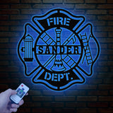 Personalized Firefighter Sign with Led Light, Custom Metal Maltese Cross, Firefighter Gift for Him, Fireman Gift for Dad, Firefighter Decor