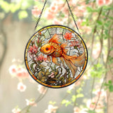 Goldfish Stained Glass Suncatcher, Floral Wreath Sign, Under The Sea Window Hangings For Garden, Mother's Day Gift, Goldfish Ornament