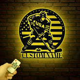 Personalized Hockey Metal Wall Art LED Light, Hockey Player Name Sign, Hockey Wall Decor, Hockey Metal Sign, LED Hockey Metal Wall Art
