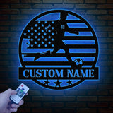 Personalized US Soccer Ball Metal Sign with LED Light - Custom Name Sport Wall Art - Home Decor & Birthday Gift for Soccer Players