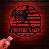 Personalized US Soccer Ball Metal Sign with LED Light - Custom Name Sport Wall Art - Home Decor & Birthday Gift for Soccer Players