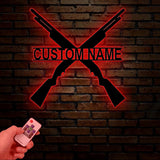 Personalized Crossed Shotgun Rifle Metal Sign witth Led Light, Custom Armory Name Sign, Man Cave Decor, Veteran Gift, Gift for Him