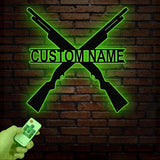 Personalized Crossed Shotgun Rifle Metal Sign witth Led Light, Custom Armory Name Sign, Man Cave Decor, Veteran Gift, Gift for Him