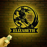 Personalized Girl Ice Hockey Metal Wall Art LED Light, Custom Hockey Player Stick Sign, Sports Wall Art, Gift for Hockey Lovers