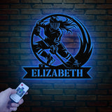 Personalized Girl Ice Hockey Metal Wall Art LED Light, Custom Hockey Player Stick Sign, Sports Wall Art, Gift for Hockey Lovers