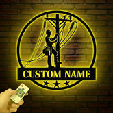 Custom US Lineman Metal Wall Art with LED Light, Personalized Electrical Worker Name Sign, Electrician Home Decor, Birthday Gifts, Dad Gifts