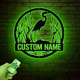 Custom Metal Heron Metal Sign with Led Lights, Personalized Heron Sign, Metal Heron Bird Art, Blue Heron Decor, Pond Decor, Beach Lake Sign