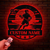 Custom Lacrosse Metal Wall Art LED Light, Personalized Lacrosse Player Name Sign Home Decor, Lacrosse Lover Home Bedroom Wall Art