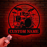 Custom Drummer Metal Sign, Drummer Wall Art LED Lights, Personalized Drum Player Name Sign, Drum Music Room Decor, Kids Nursery Decoration