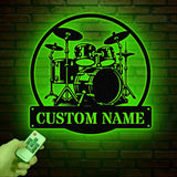Custom Drummer Metal Sign, Drummer Wall Art LED Lights, Personalized Drum Player Name Sign, Drum Music Room Decor, Kids Nursery Decoration